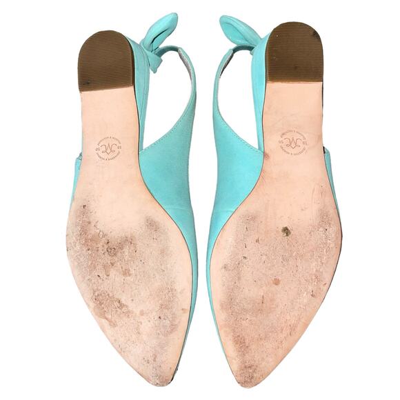 Johnston & Murphy Slingback Sandals Suede Tami Bow Aqua Shimmer - Picture 8 of 9